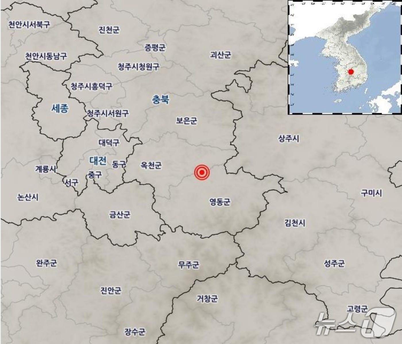 본문 이미지 - 8일 오전 11시 49분께 충북 옥천군에서 규모 3.1 지진이 발생했다.&#40;기상청 자료.&#41;