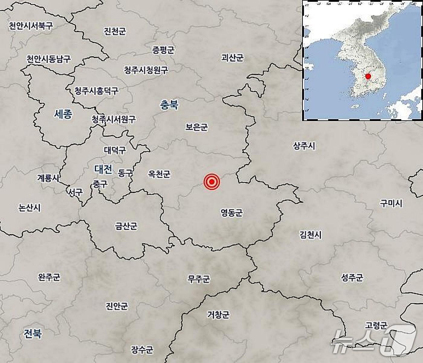 본문 이미지 - 충북 옥천 지진발생지역.&#40;기상청 제공&#41;/뉴스1