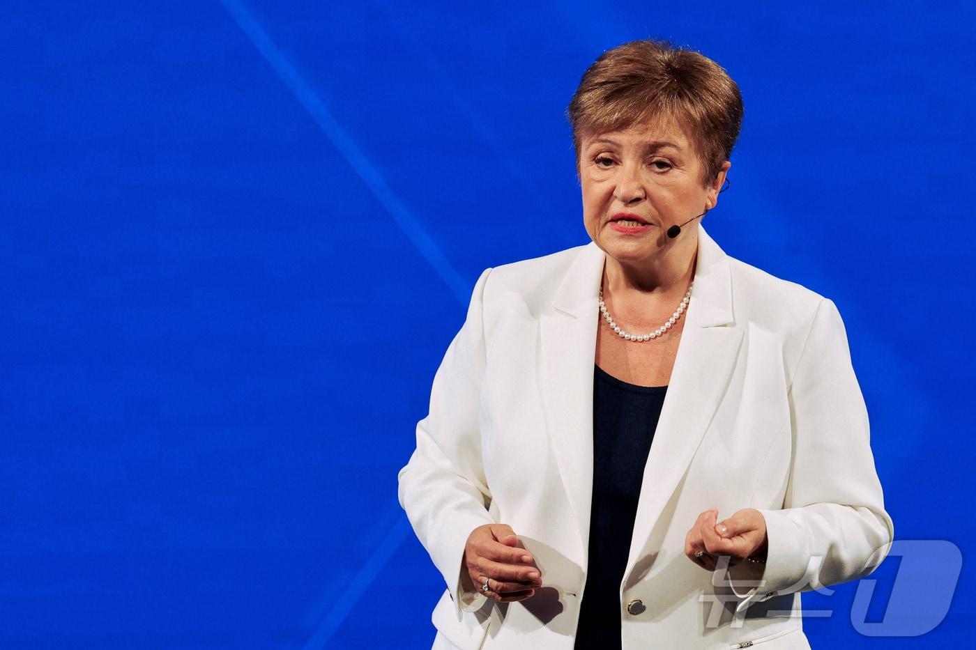 크리스탈리나 게오르기에바 국제통화기금(IMF) 총재가 8일(현지시간) 밀켄연구소가 미국 워싱턴DC에서 주최한 행사에서 연설하고 있다. 2025.10.08. ⓒ 로이터=뉴스1 ⓒ News1 류정민 특파원