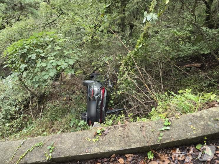 본문 이미지 - 9일 오전 부산 석불사 인근 차량 추락 사고 현장.(부산 북부경찰서 제공. 재판매 및 DB 금지)