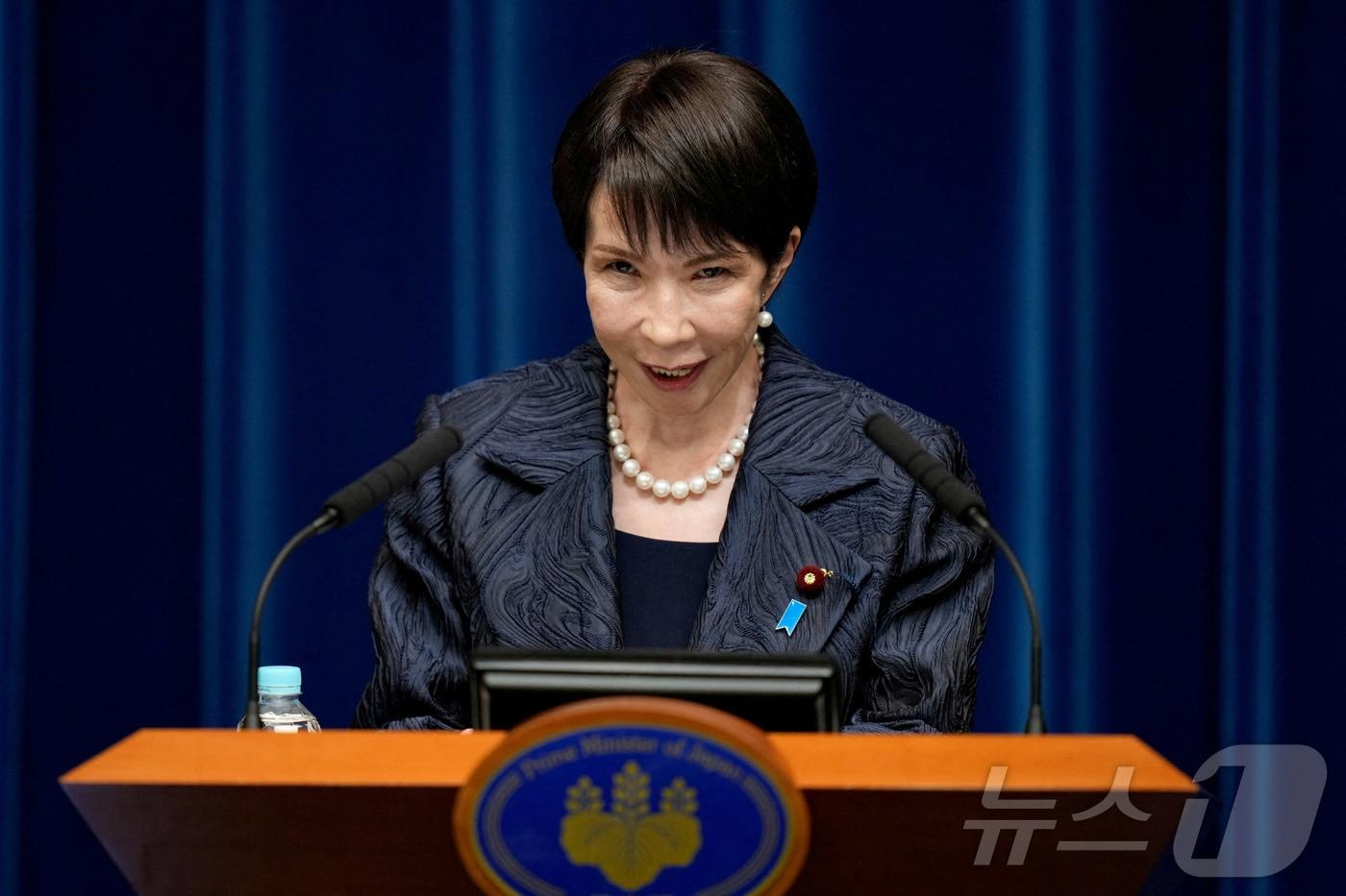 다카이치 사나에 일본 총리가 지난 10월 21일 총리 관저에서 기자회견을 하고 있다. 2025.10.21 ⓒ 로이터=뉴스1 ⓒ News1 강민경 기자