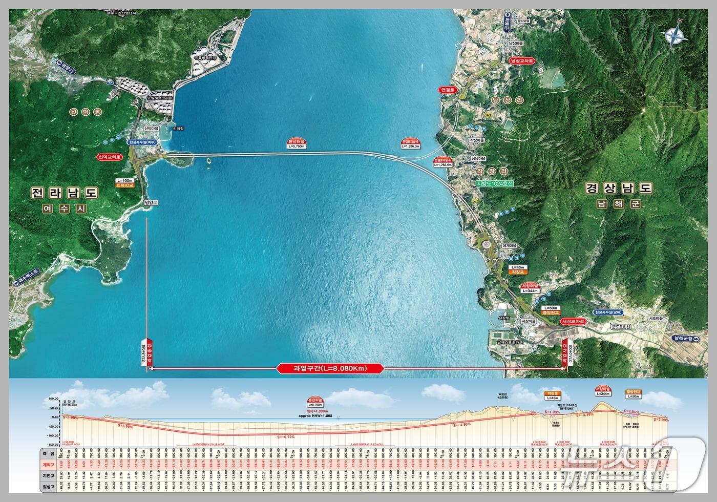 여수~남해 해저터널 사업 위치도.&#40;전남도 제공. 재판매 및 DB금지&#41;/뉴스1DB