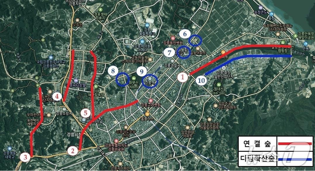 본문 이미지 - 강릉 도시바람길 숲 조성 예정지 위치도.&#40;강릉시 제공, 재판매 및 DB 금지&#41; 2025.11.11/뉴스1