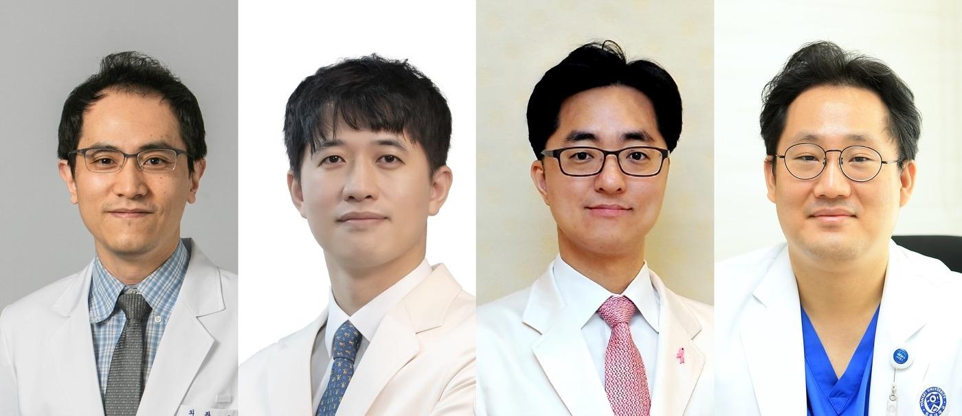 백세현 이대서울병원 유방외과 교수&#40;왼쪽부터&#41;, 최희준 삼성창원병원 유방외과 교수, 유재민 삼성서울병원 유방외과 교수, 박형석 세브병원 교수.&#40;이화의료원 제공&#41;