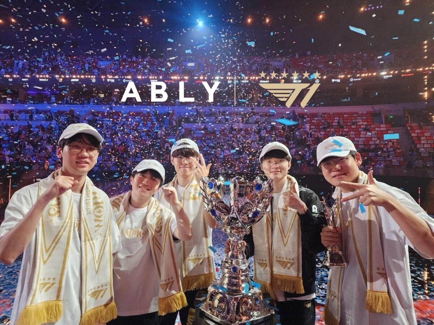 본문 이미지 - 에이블리코퍼레이션은 글로벌 e스포츠 기업 T1의 리드 파트너(Lead Partner)로 공식 스폰서십 계약을 체결했다.(에이블리제공)