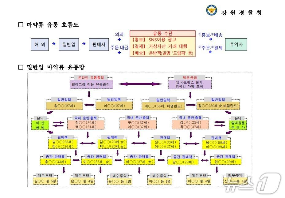 본문 이미지 - 마약류 유통 흐름도.&#40;강원경찰청 제공. 재판매 및 DB금지&#41;/뉴스1