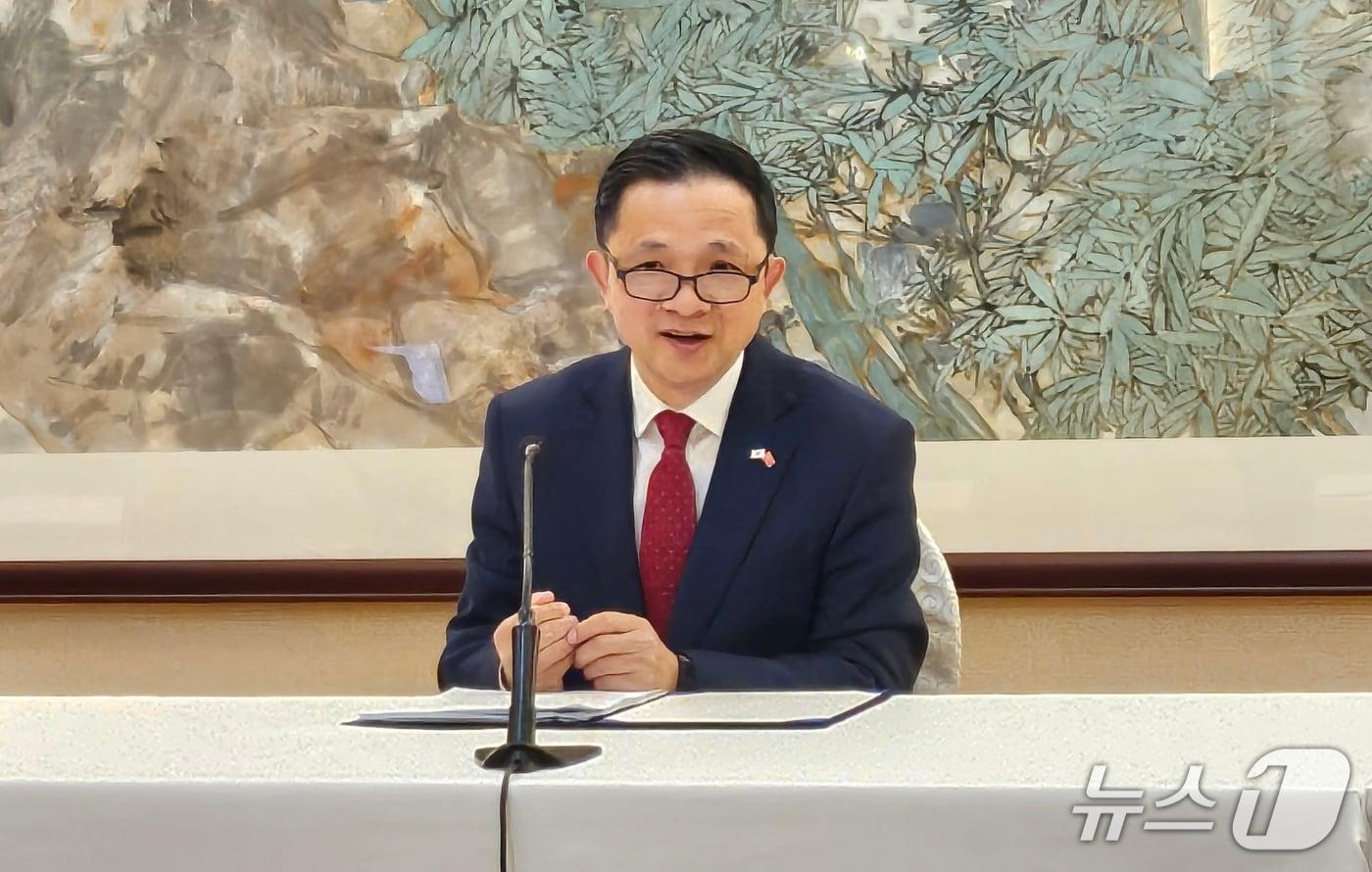 다이빙 주한중국대사가 14일 오후 서울 명동 주한중국대사관에서 열린 내외신 대상 기자간담회에서 발언하고 있다. 2025.11.14/뉴스1 ⓒNews1 노민호 기자