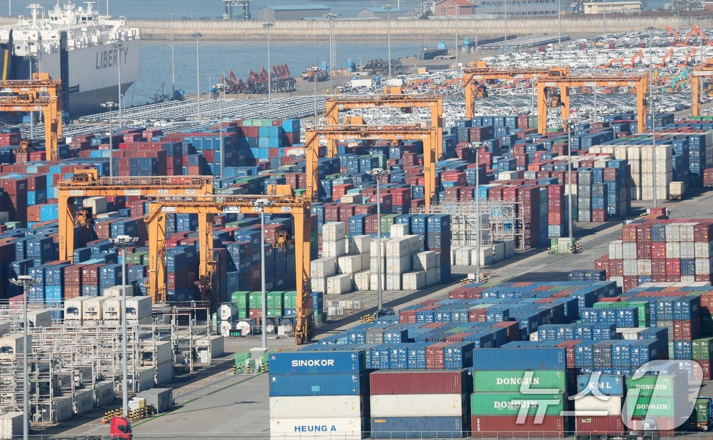경기 평택시 포승읍 평택항에 수출용 컨테이너들이 쌓여있는 모습. 2025.11.14/뉴스1 ⓒ News1 김영운 기자