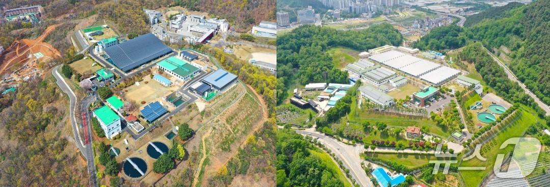 본문 이미지 - 안산정수장&#40;왼쪽&#41;과 연성정수장.&#40;안산시 제공&#41;