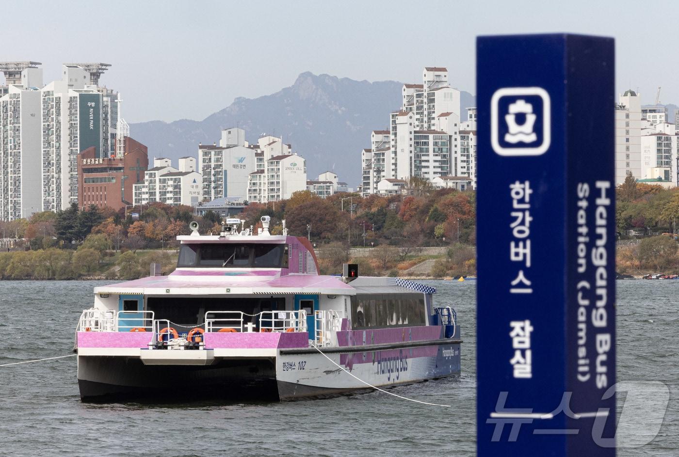 17일 오전 서울 송파구 잠실선착장 인근에 한강버스가 멈춰 서 있다.  2025.11.17/뉴스1 ⓒ News1 이재명 기자
