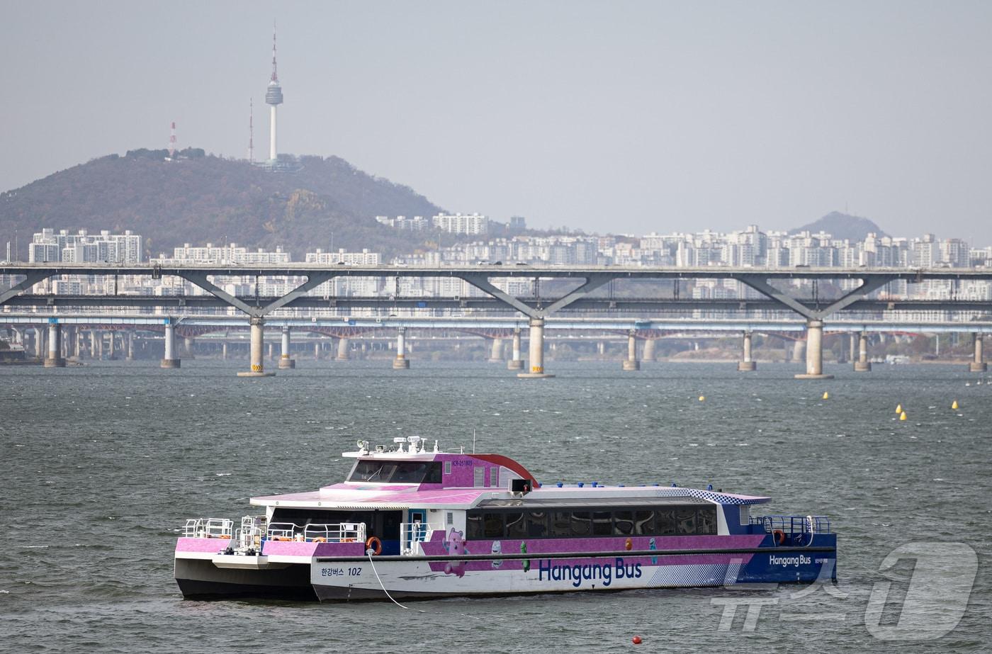 서울 송파구 잠실선착장 인근에 한강버스가 멈춰 서 있다. 2025.11.17/뉴스1 ⓒ News1 이재명 기자
