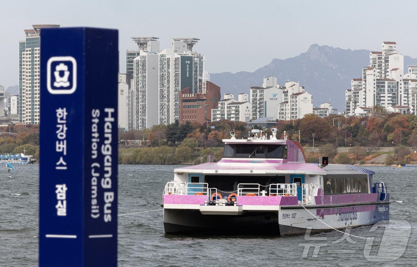 17일 오전 서울 송파구 잠실선착장 인근에 한강버스가 멈춰 서 있다. . 2025.11.17/뉴스1 ⓒ News1 이재명 기자