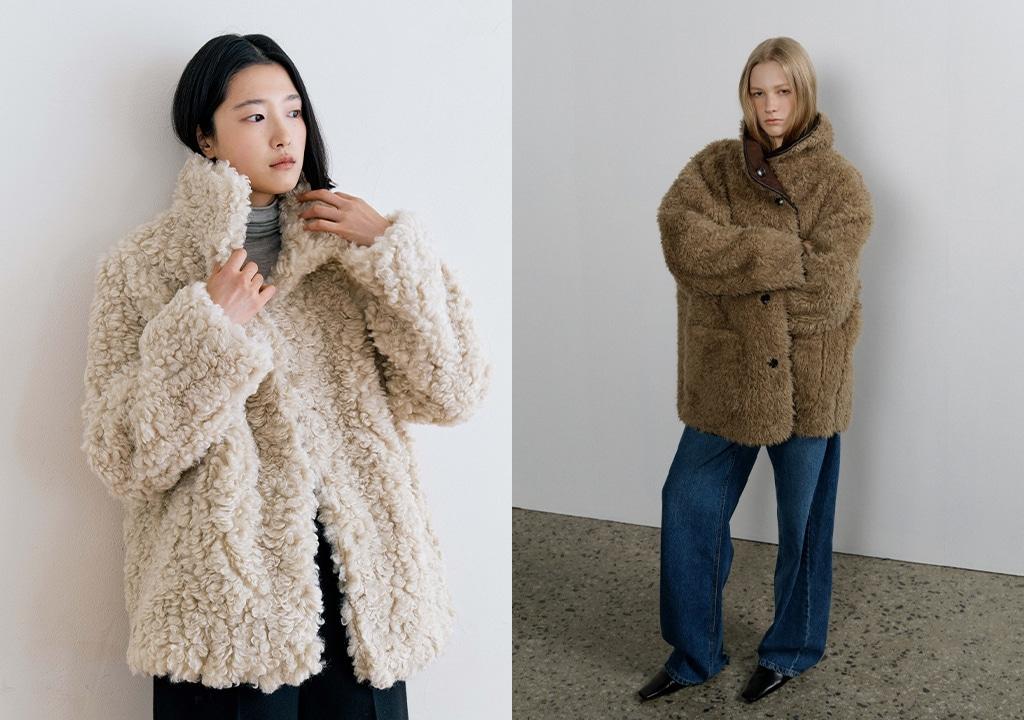 본문 이미지 - 노티아 시어링 하이넥 퍼 재킷&#40;왼쪽&#41;과 108파운드 몰리 리버시블 시어링 코트&#40;29CM 제공&#41;