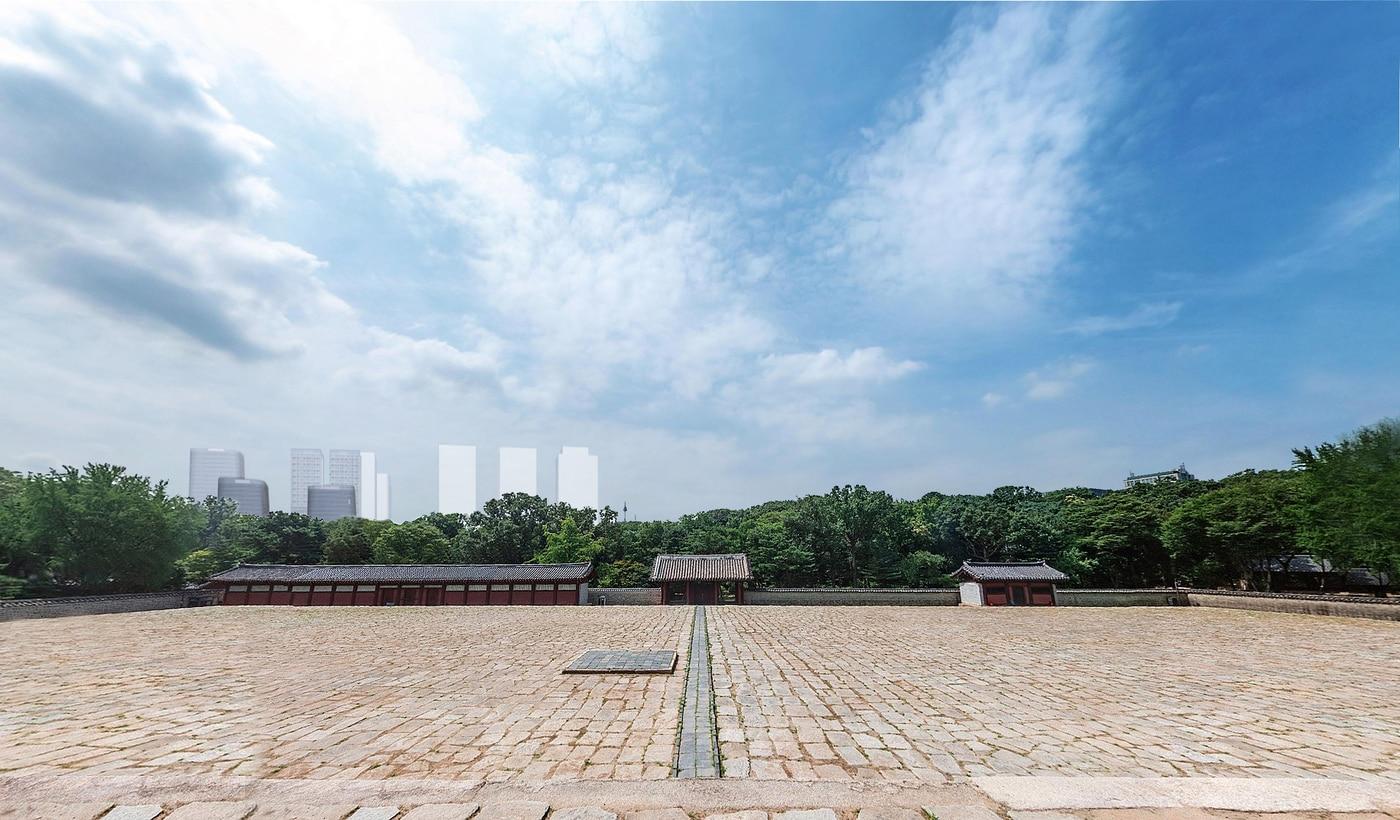 종묘 정전 상월대에서 세운지구를 바라본 시뮬레이션(사업시행계획 인가 완료된 구역 추가)/서울시 제공 뉴스1 ⓒ News1 