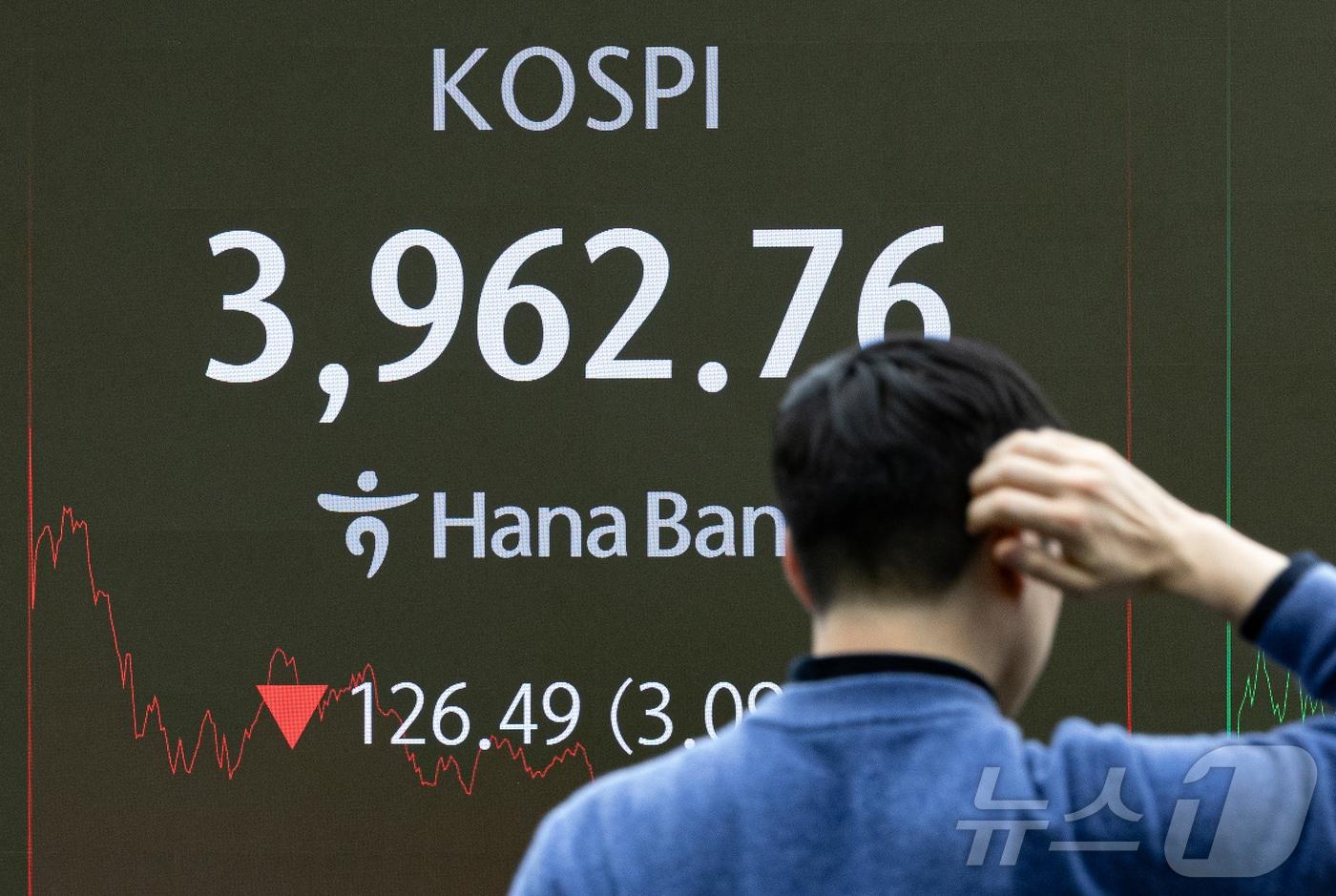 18일 오후 서울 중구 하나은행 본점 딜링룸 전광판에 코스피 지수가 표시되고 있다. 2025.11.18/뉴스1 ⓒ News1 이재명 기자