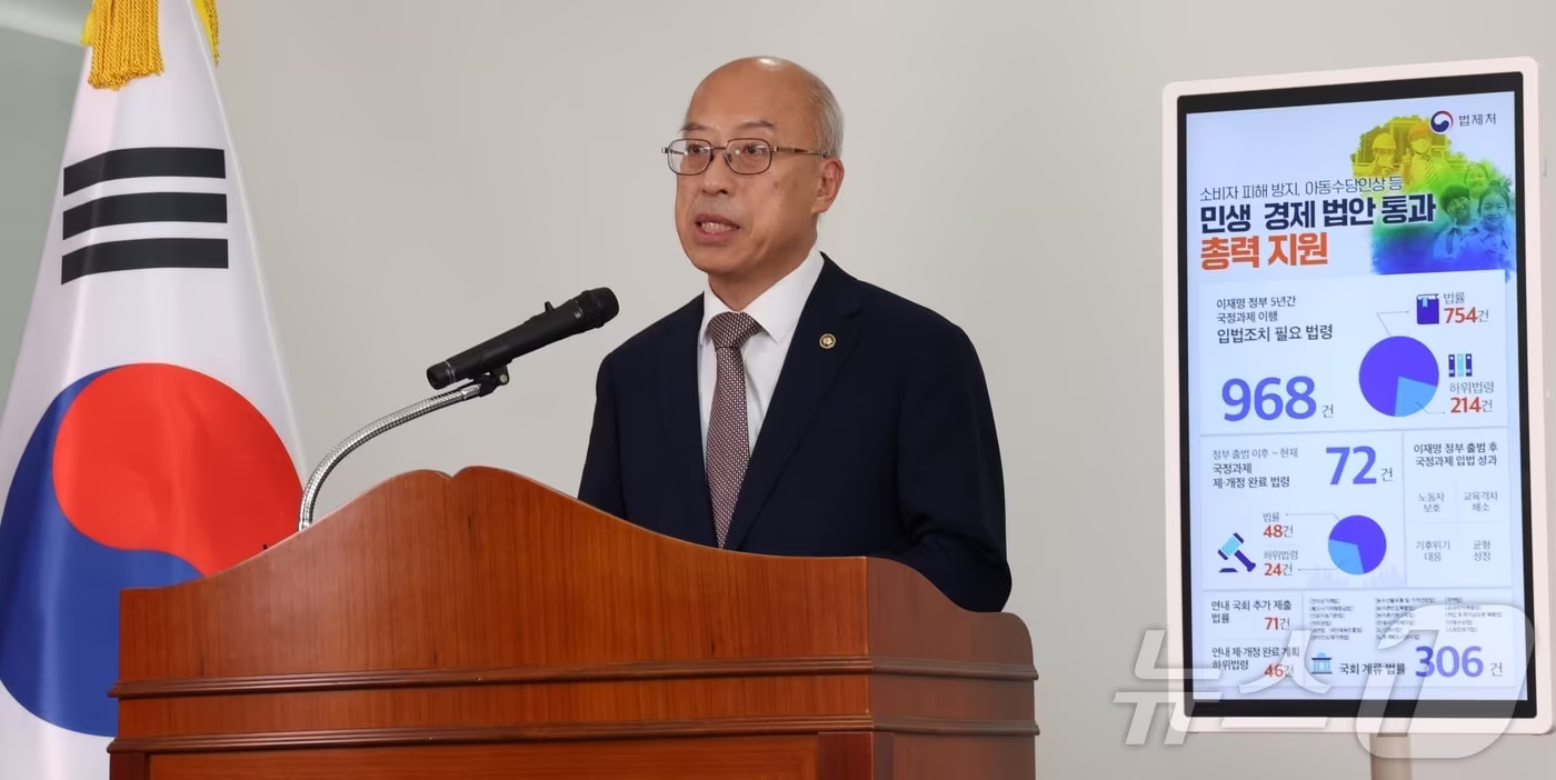조원철 법제처장이 19일 세종시 정부세종청사에서 이재명 정부 국정과제 이행위한 3백여 건의 국정과제 법안이 정기국회에서 차질 없이 통과될 수 있도록 각 부처에 대한 입법 지원을 강화하는 내용을 발표하고 있다. 2025.11.19/뉴스1 ⓒ News1 김기남 기자