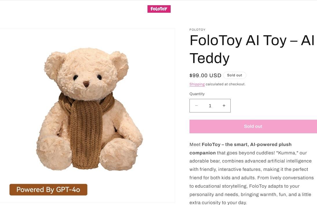 본문 이미지 - 폴로토이(FoloToy)가 판매를 중지한 쿠마(Kumma) 곰인형 (출처=폴로토이 웹사이트)