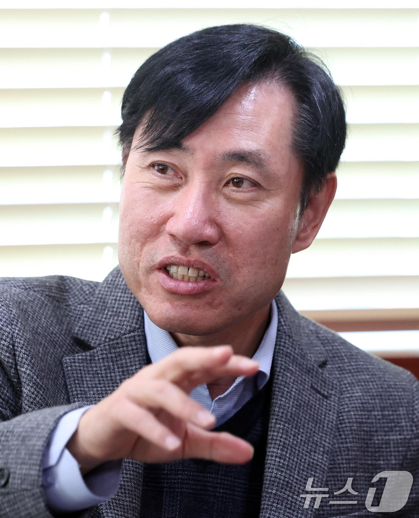 본문 이미지 - 하태경 보험연수원장이 20일 서울 성북구 보험연수원에서 뉴스1과 인터뷰를 하고 있다. ⓒ 뉴스1 김명섭 기자
