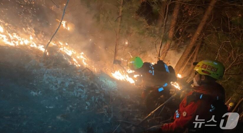 본문 이미지 - 인제 기린면 산불 진화현장.(산림청 제공. 재판매 및 DB금지)/뉴스1