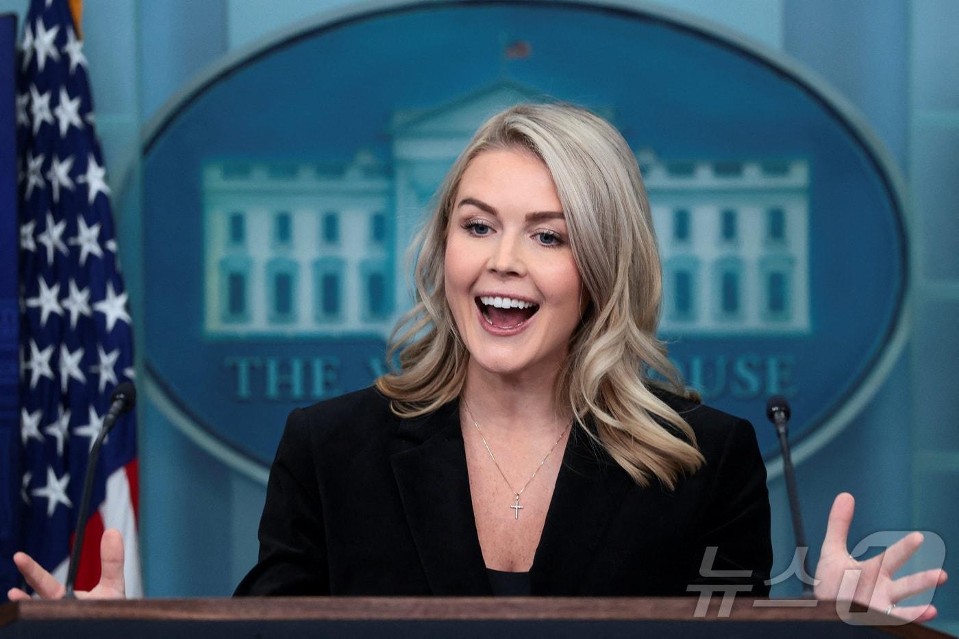 캐롤라인 레빗 백악관 대변인이 20일&#40;현지시간&#41; 워싱턴DC 백악관에서 언론 브리핑을 진행하고 있다. 2025.11.20. ⓒ 로이터=뉴스1 ⓒ News1 류정민 특파원