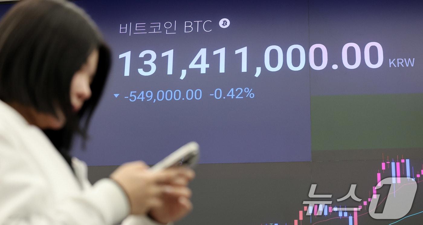 24일 서울 강남구 업비트 라운지 전광판에 비트코인 시세가 표시되고 있다. 2025.11.24/뉴스1 ⓒ News1 박지혜 기자