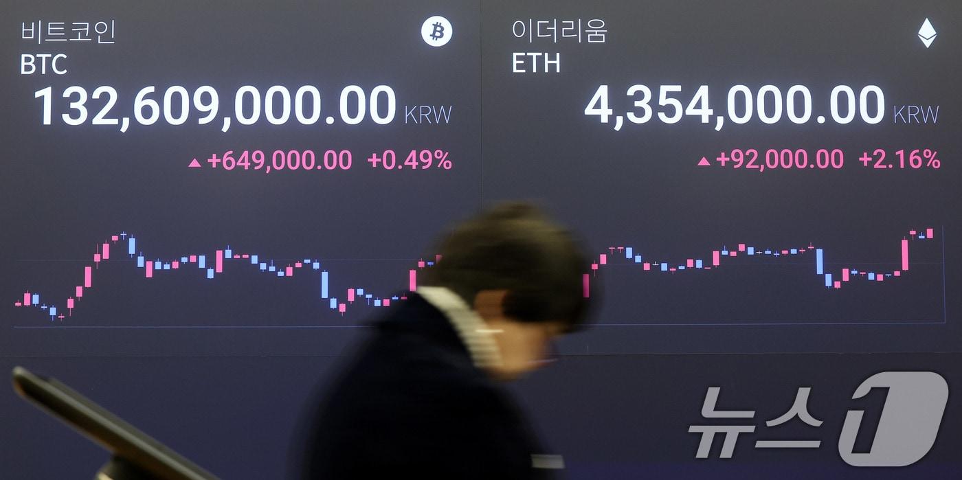 24일 서울 강남구 업비트 라운지 전광판에 비트코인 시세가 나타나고 있다. 2025.11.24/뉴스1 ⓒ News1 박지혜 기자