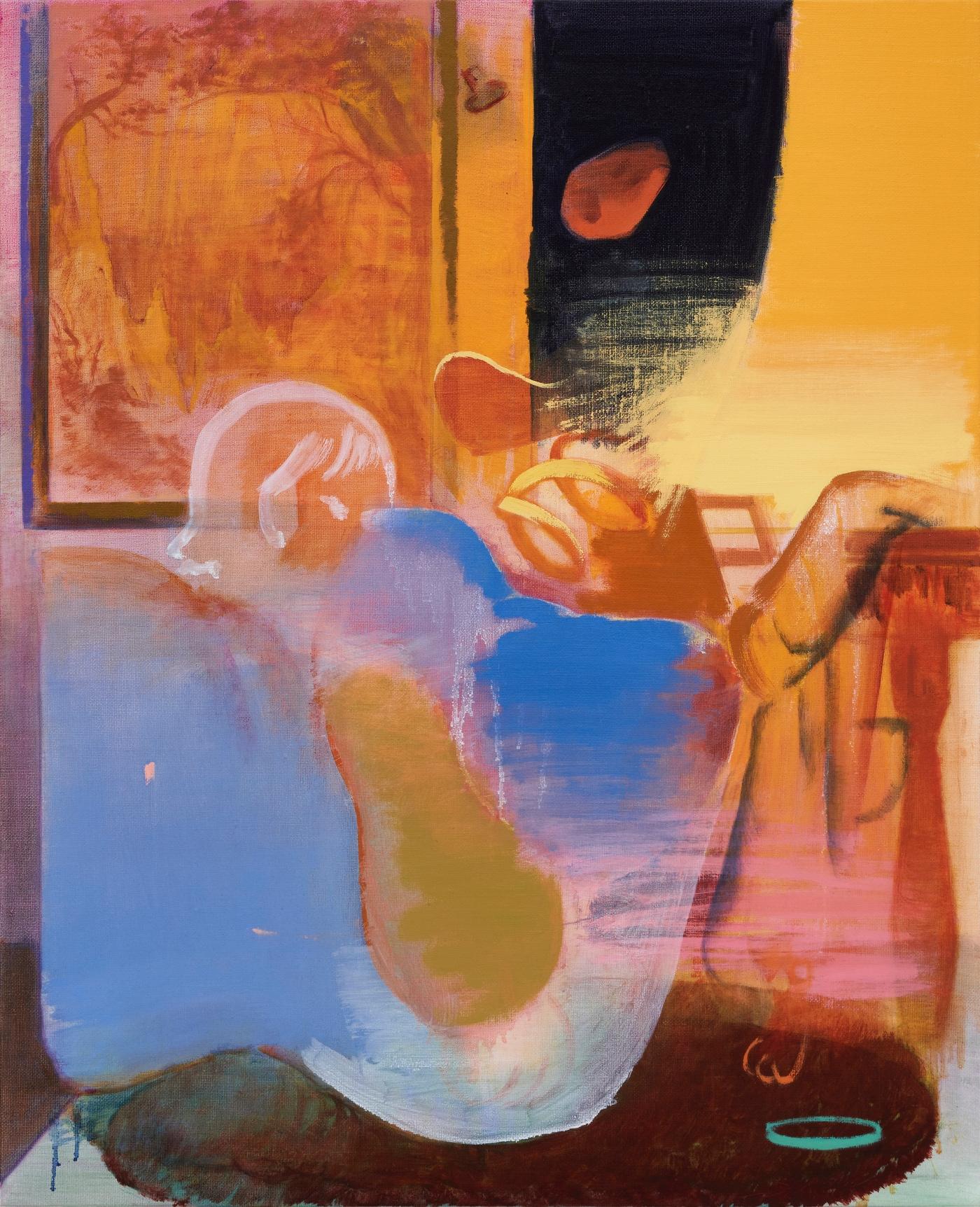 본문 이미지 - 송승은, 저녁에 내려앉는 팔, 2025, oil on canvas, 65.1 x 53 cm (눈 컨템포러리 제공)