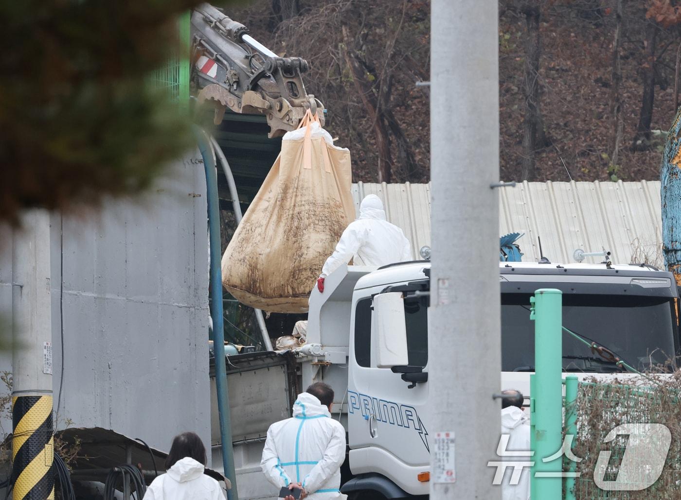 본문 이미지 - 25일 충남 당진 송산면 무수리 한 돼지농장에서 &#39;치사율 100%&#39;&#40;급성형&#41;에 달하는 아프리카돼지열병&#40;ASF&#41;이 발생해 방역 관계자들이 살처분 작업을 하고 있다. 충남도와 당진시는 이날 발생 농가와 농장주 소유 2개 농장 돼지에 대한 살처분을 마칠 계획이며, 발생 농장 10㎞ 이내 28개 양돈농장에 대해서는 소독을 실시와 함께 이동 제한 조치를 취했다. 2025.11.25/뉴스1 ⓒ News1 김기태 기자