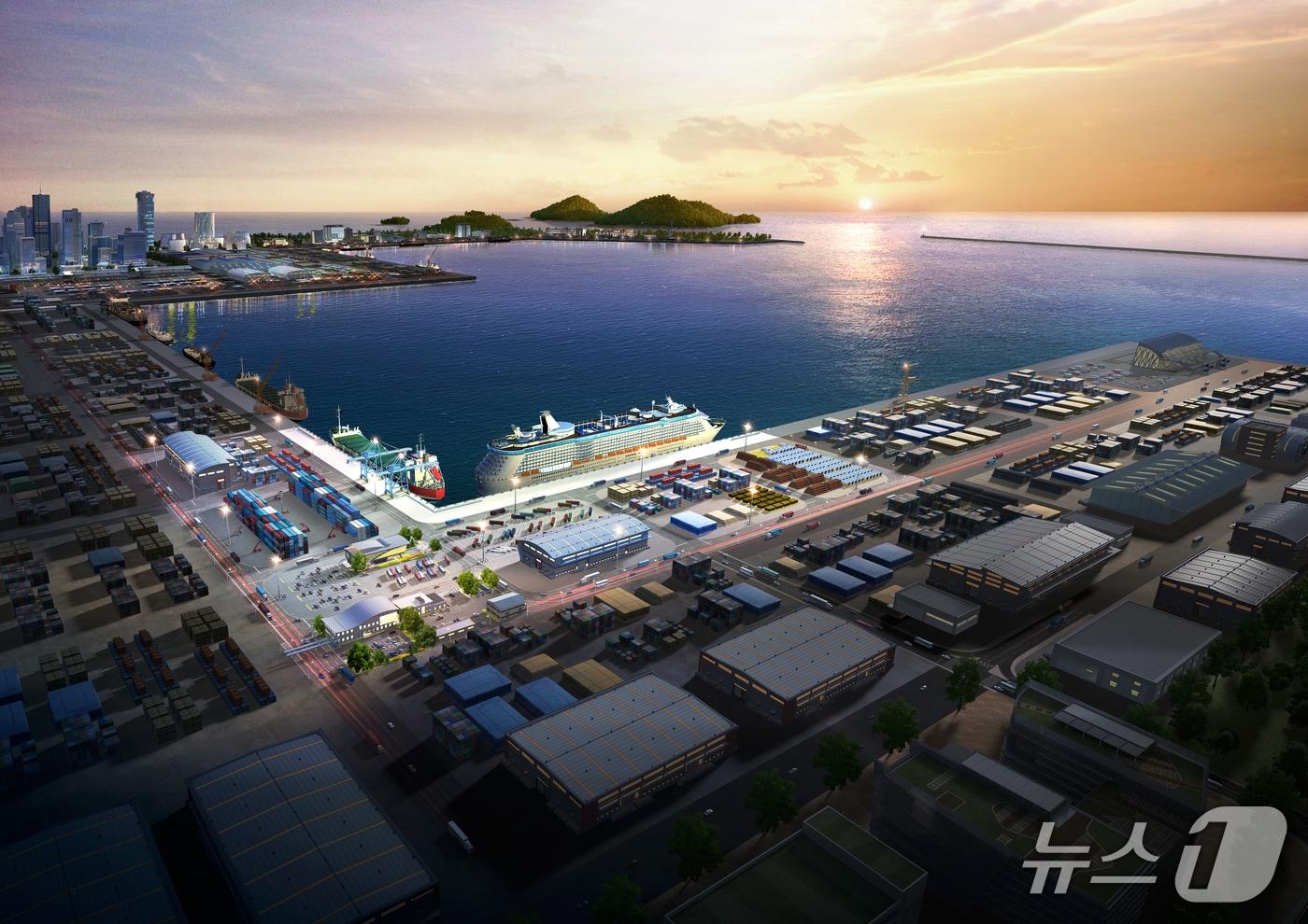 야경을 바탕으로 한 새만금 신항 조감도.&#40;전북도 제공. 재판매 및 DB금지&#41;/뉴스1 