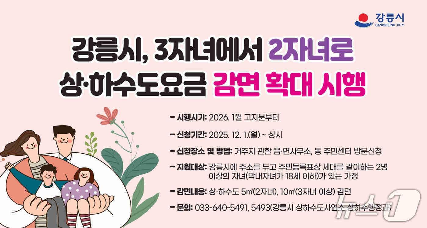 강릉시 다자녀 가정 상·하수도 요금 감면 확대 홍보물.&#40;강릉시 제공 재판매 및 DB 금지&#41; 2025.11.26/뉴스1