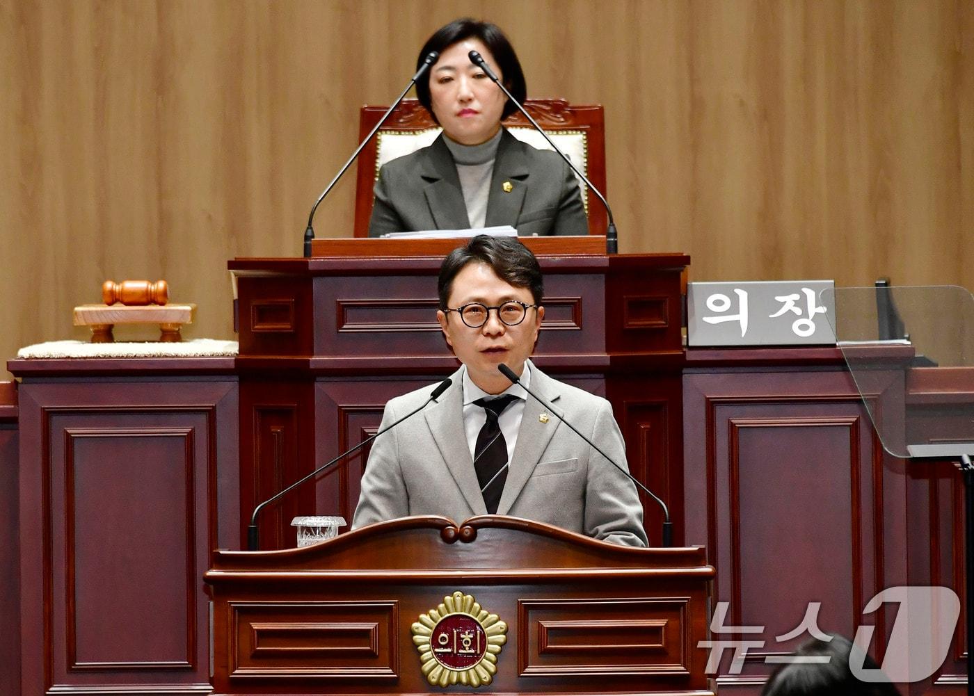 본문 이미지 - 박수기 광주시의원이 26일 제2차 정례회 본회의에서 5분 자유발언을 하고 있다.(광주시의회 제공. 재판매 및 DB 금지) 