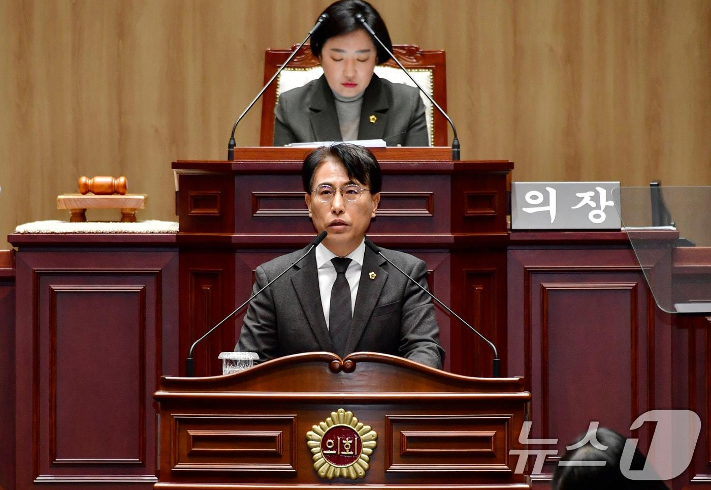 박필순 광주시의원이 26일 제2차 정례회 본회의에서 5분 자유발언을 하고 있다.&#40;광주시의회 제공. 재판매 및 DB 금지&#41; 