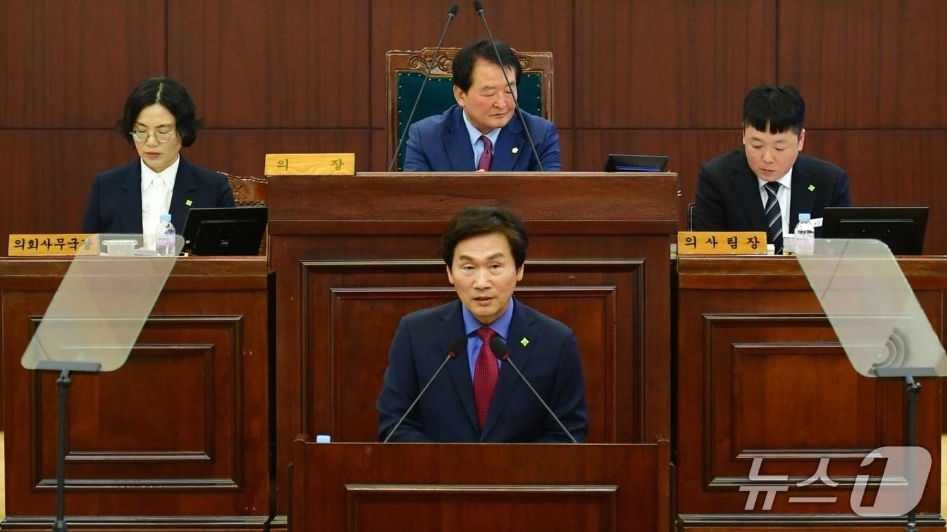 본문 이미지 - 조현일 경산시장이 26일 시의회에서 시정연설을 하고 있다.&#40;경산시 제공. 재판매 및 DB금지&#41;/뉴스1