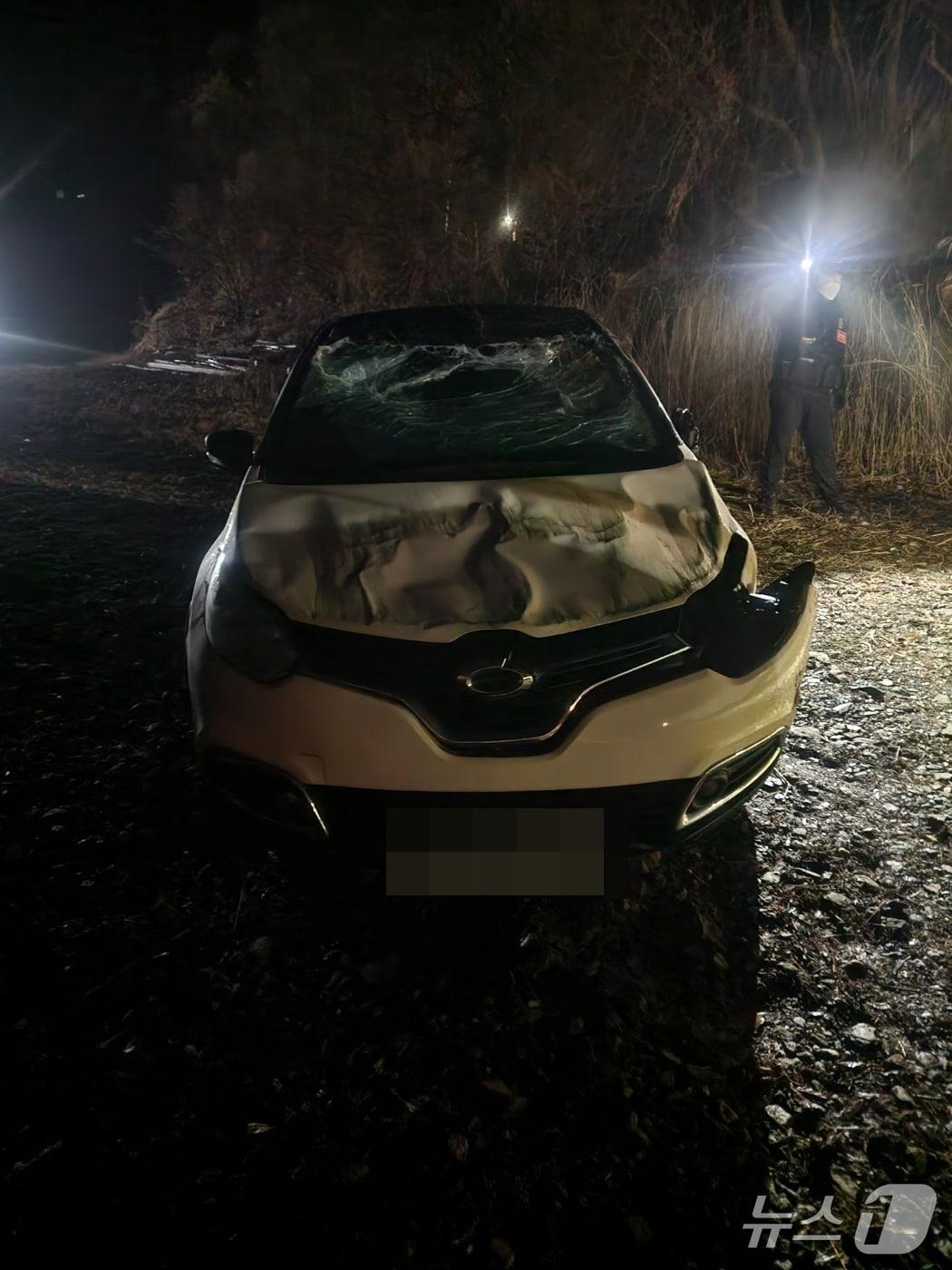 본문 이미지 - 충주호에서 인양된 B 씨의 차량&#40;독자 송영훈씨 제공. 재판매 및 DB금지&#41;./뉴스1 