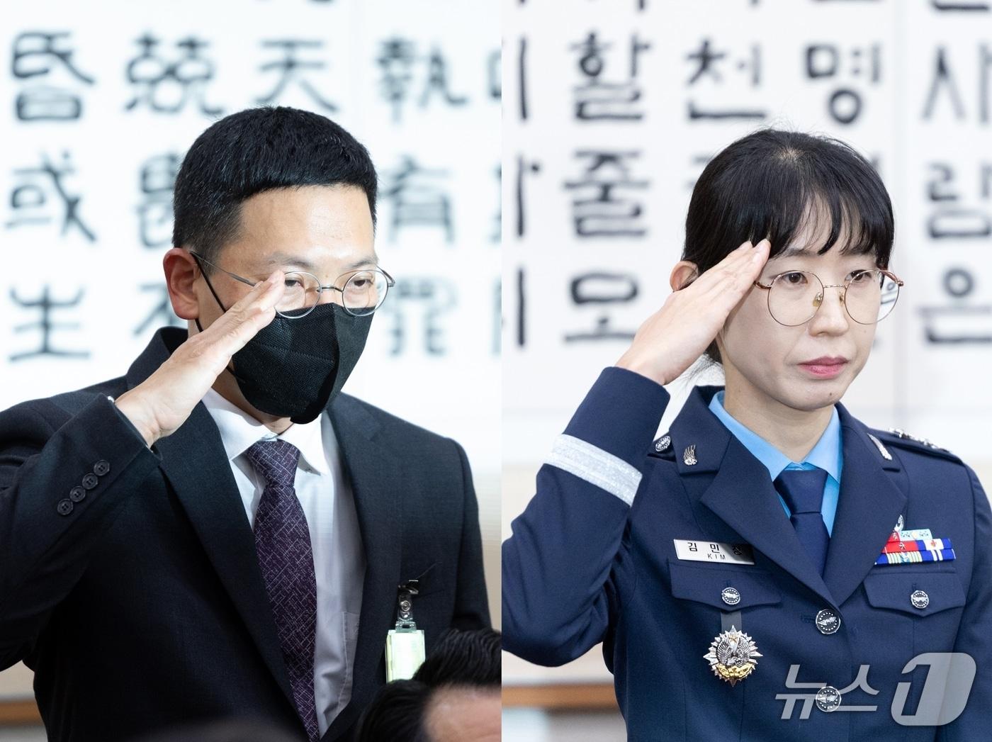 본문 이미지 - 박정훈 대령 항명 혐의 수사·기소를 맡았던 군검사 염보현 육군 소령&#40;왼쪽&#41;과 김민정 공군 중령. 2025.11.27./ⓒ 뉴스1
