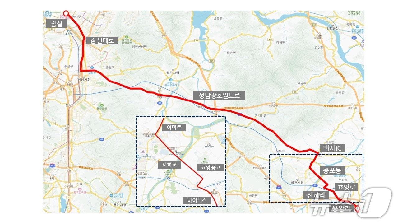 본문 이미지 - 신설이 확정된 이천 부발~잠실역 광역버스 노선도.&#40;이천시 제공&#41;