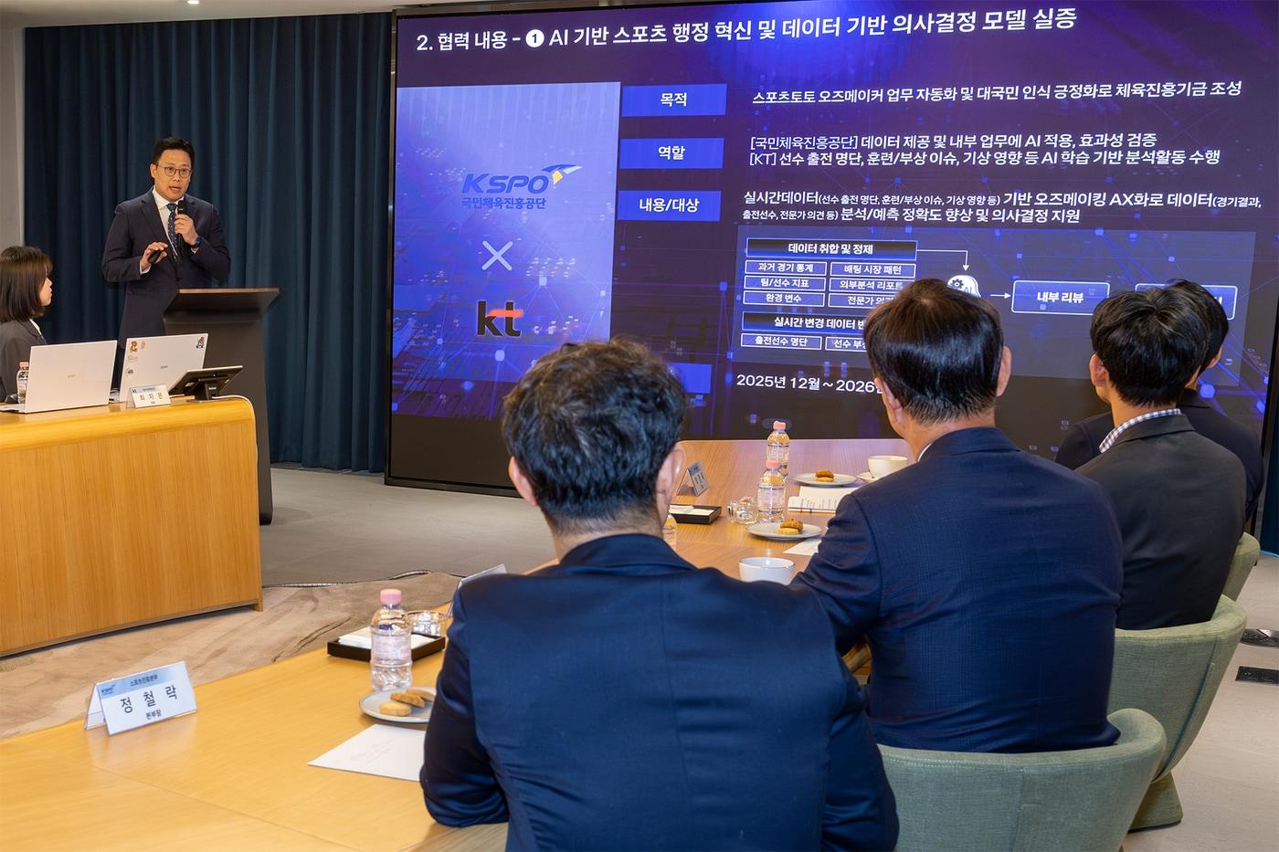 국민체육진흥공단이 인공지능&#40;AI&#41; 기술을 활용한 공공 스포츠 혁신을 도모하고자 KT와 업무협약을 체결했다. &#40;체육공단 제공&#41;