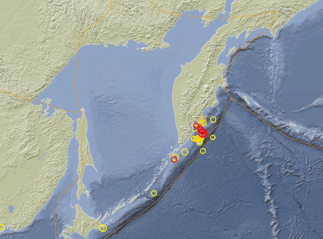 본문 이미지 - 러시아 캄차카반도 인근 해안에서 발생한 지진. ( 독일 지구과학연구센터)