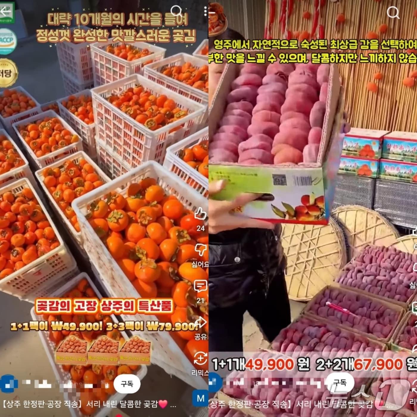 본문 이미지 - 중국에서 판매하는 상주곶감 사기 광고(유튜브 캡쳐)2025.11.3/뉴스1