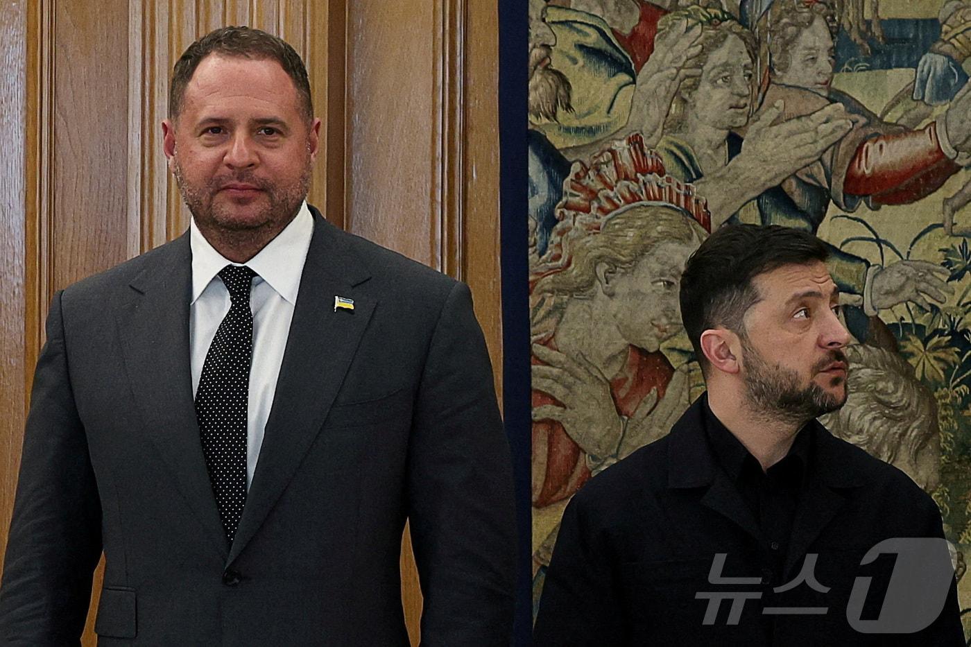 젤렌스키 우크라이나 대통령&#40;오른쪽&#41;과 사임한 예르마크 대통령 비서실장. 2025.11.18 ⓒ 로이터=뉴스1 ⓒ News1 이지예 객원기자
