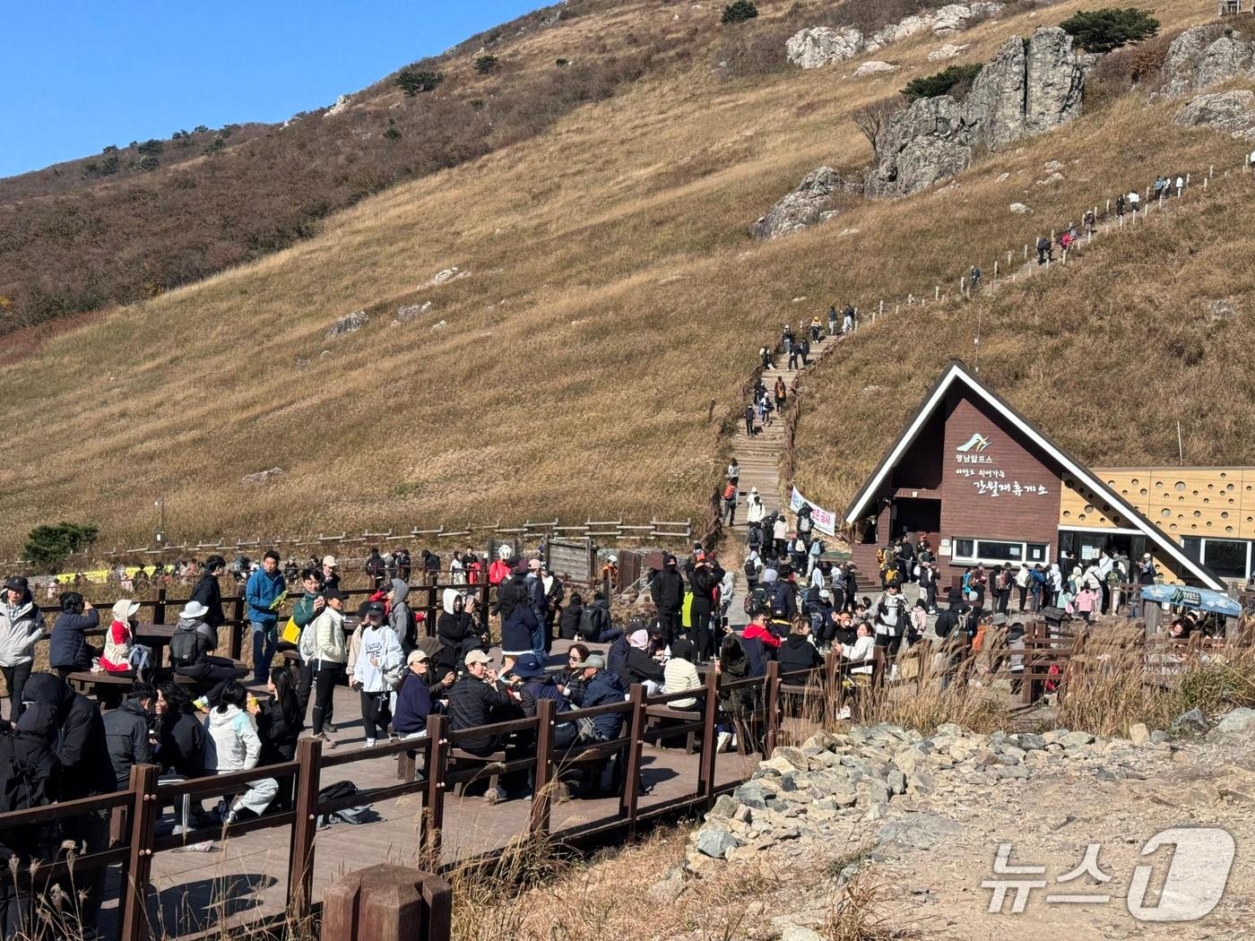본문 이미지 - 울산 울주군 간월재 억새평원에 등산객들이 가을 정취를 만끽하고 있다..2025.11.30./뉴스1 ⓒ News1 김세은 기자