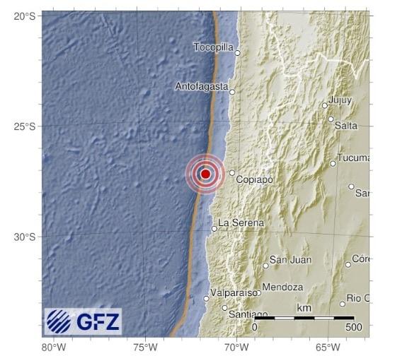 본문 이미지 - 칠레 북부에서 3일(현지시간) 규모 5.8의 지진이 발생했다. 독일 지구과학연구센터 홈페이지)