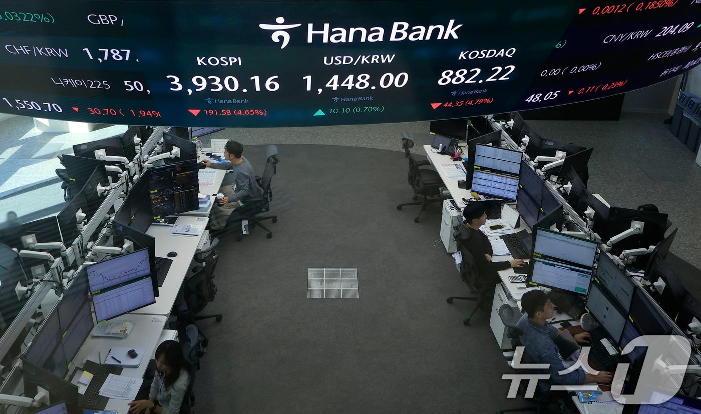 5일 오전 서울 중구 하나은행 딜링룸에 코스피 시황이 표시되고 있다. 2025.11.5/뉴스1 ⓒ News1 박정호 기자