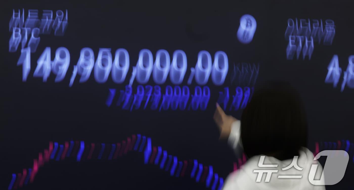 가상화폐 시가총액 1위 비트코인이 급락한 지난 5일 서울 강남구 업비트 고객센터 전광판에 비트코인 거래 가격이 표시되고 있다. 2025.11.5/뉴스1 ⓒ News1 오대일 기자