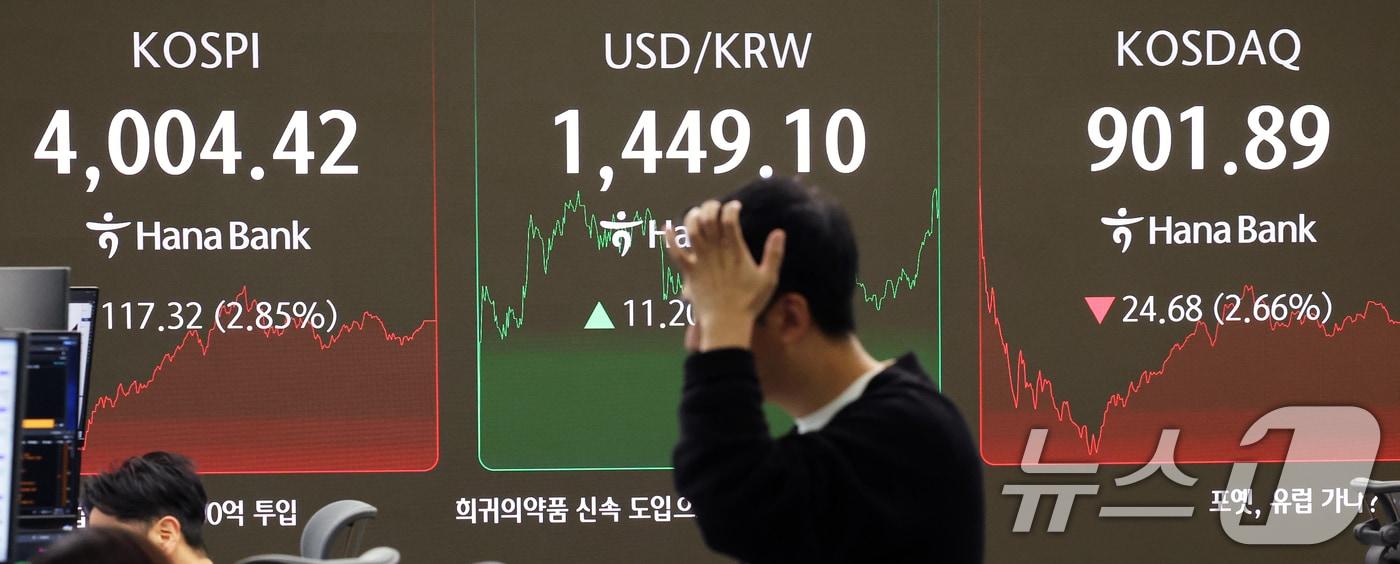 서울 중구 하나은행 본점 딜링룸 전광판에 종가가 표시되고 있다. /뉴스1 ⓒ News1 오대일 기자