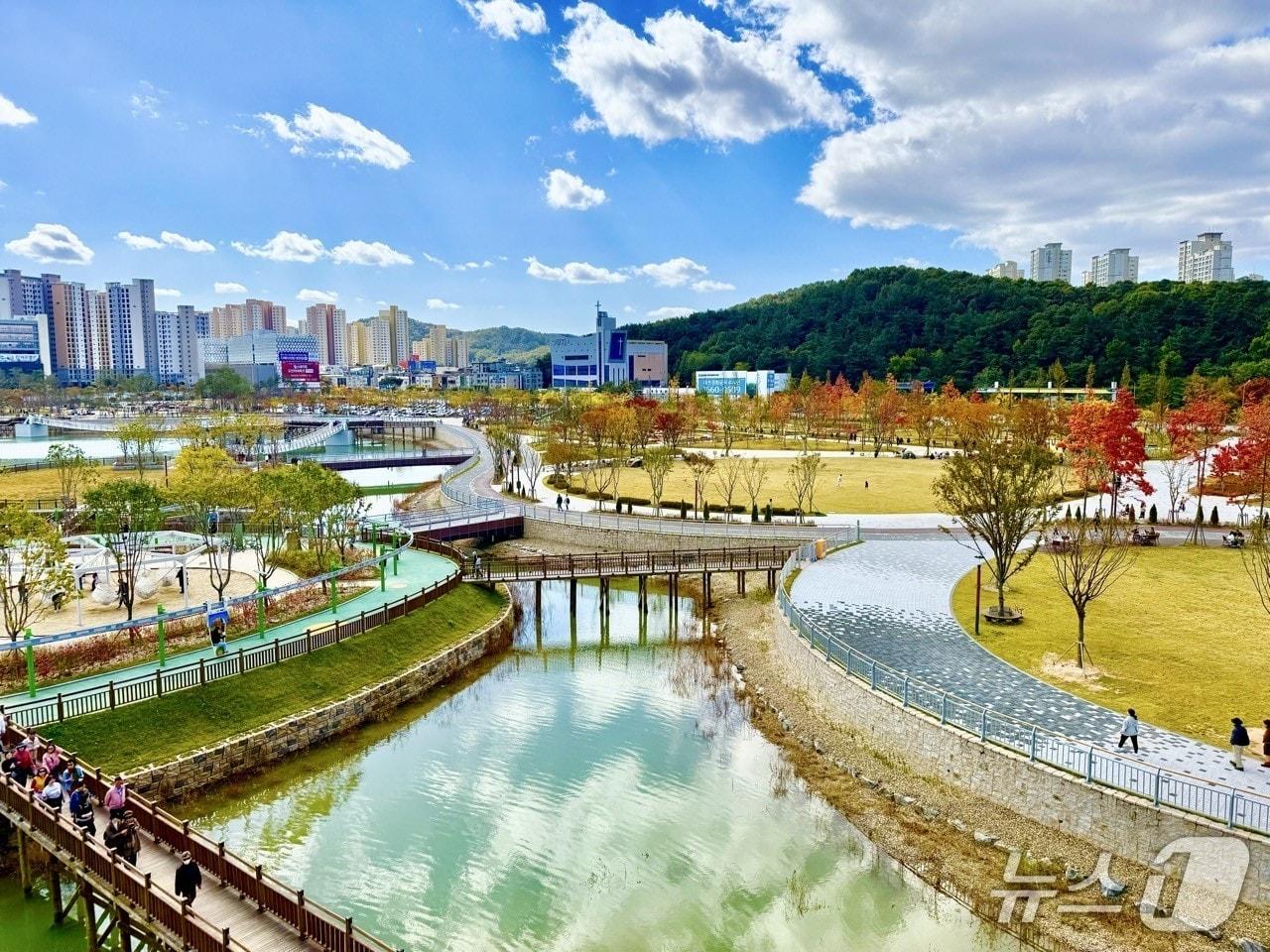 본문 이미지 - 지난 9월 임시 개장한 대전 갑천생태호수공원이 지역 최대 관광명소로 부상하고 있다. (대전시 제공) / 뉴스1