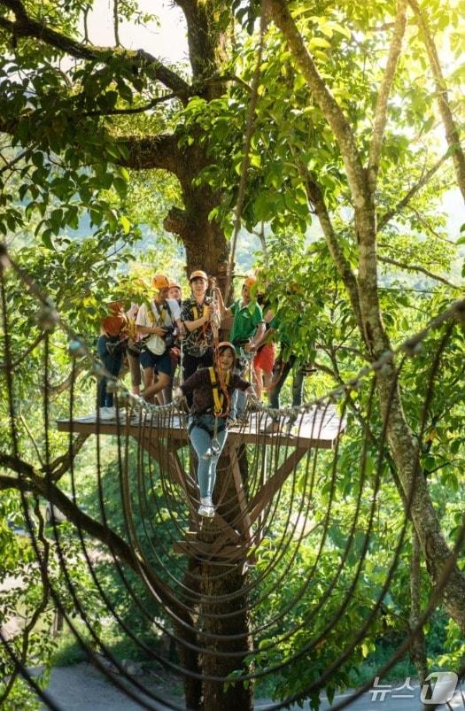 본문 이미지 - 라오스 테마파크인 '그린정글파크'에서 집라인 투어를 하는 관광객들. (출처=그린정글파크 홈페이지) 2025.11.5./뉴스1