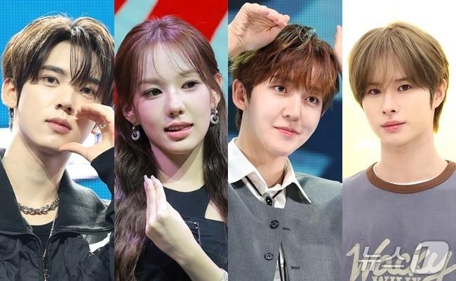 본문 이미지 - 2026 수능에 응시하는 아이돌 제로베이스원 한유진&#40;왼쪽부터&#41;, 이즈나 유사랑, 킥플립 동현, 투어스 경민ⓒ 뉴스1