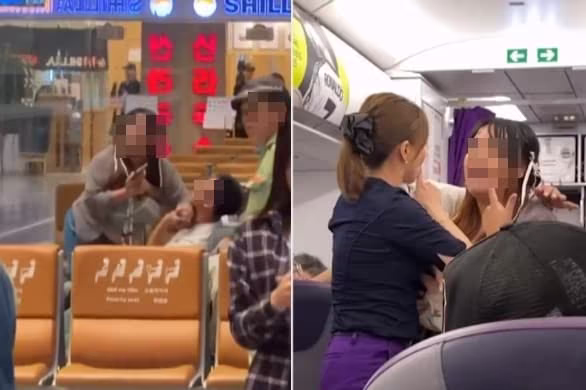 &#34;남친 옆자리로 옮겨달라&#34; 요구 거부 당하자 女 승무원을 폭행하고 있는 여성. 출처=피플