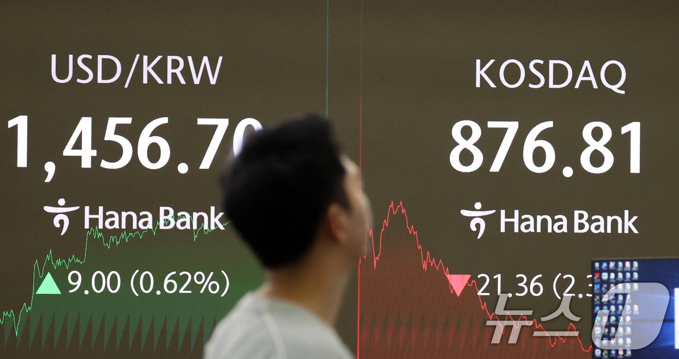 7일 오후 서울 중구 하나은행 본점 딜링룸 전광판에 증시 종가가 표시돼 있다. 2025.11.7/뉴스1 ⓒ News1 김명섭 기자